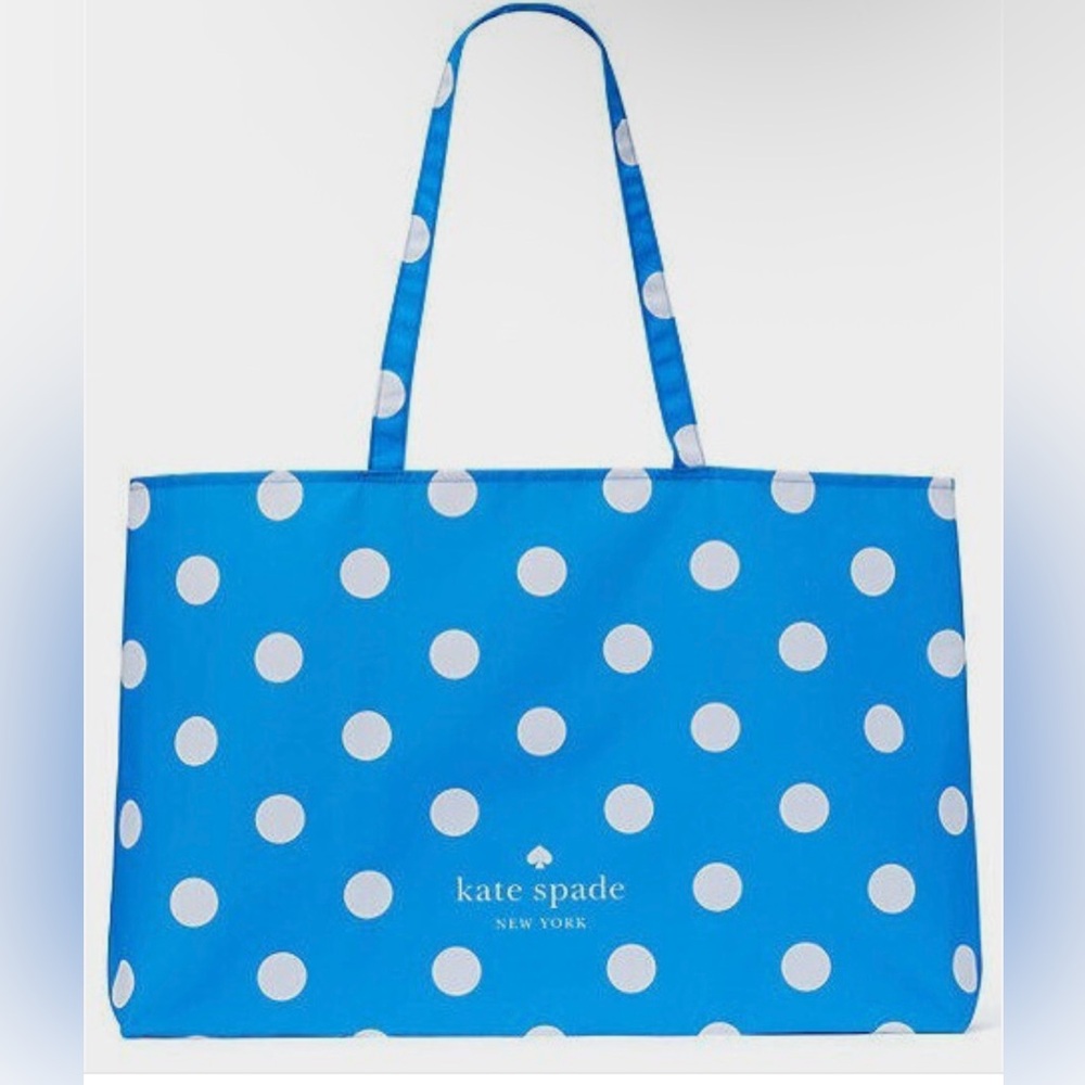 New Kate Spade Tote Blue White Polka Dot 25" x 15" XLarge Shopping Tote